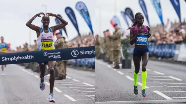 Vivian Cheruiyot and Mo Farah