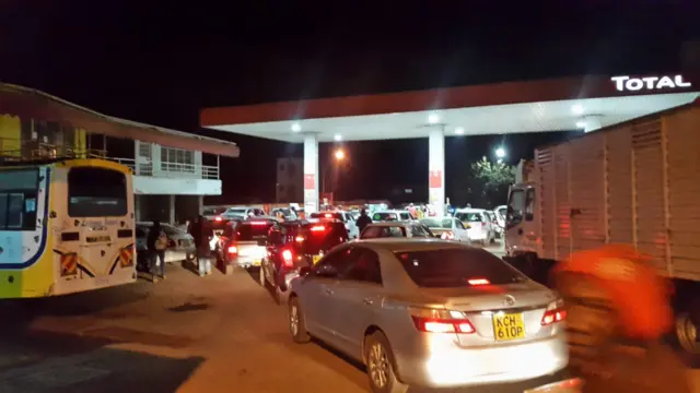 Queue at petrol station