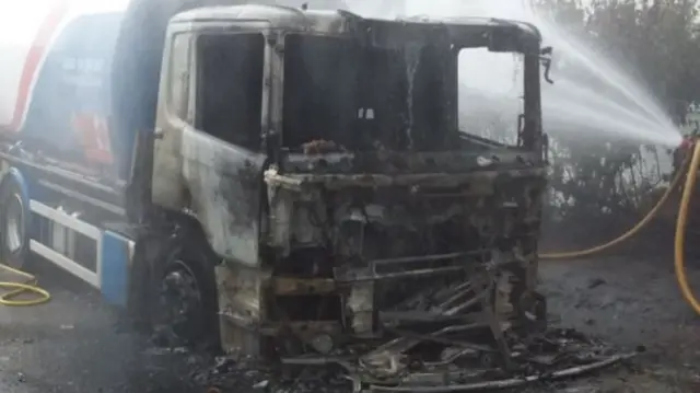 Burnt out tanker cab