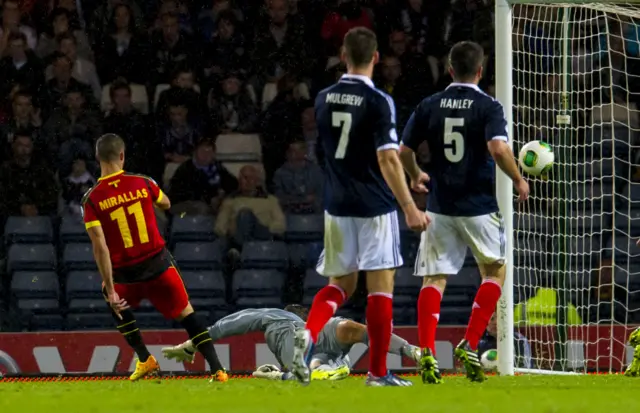 Kevin Mirallas scores for Belgium at Hampden in 2013