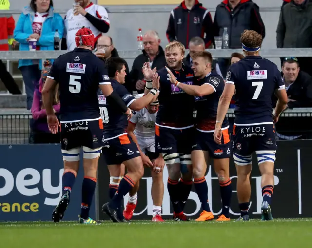 Tom Brown celebrates scoring