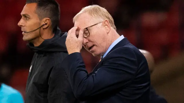 Scotland head coach Alex McLeish shows his frustration