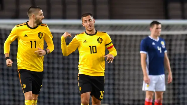 Eden Hazard (right) celebrates