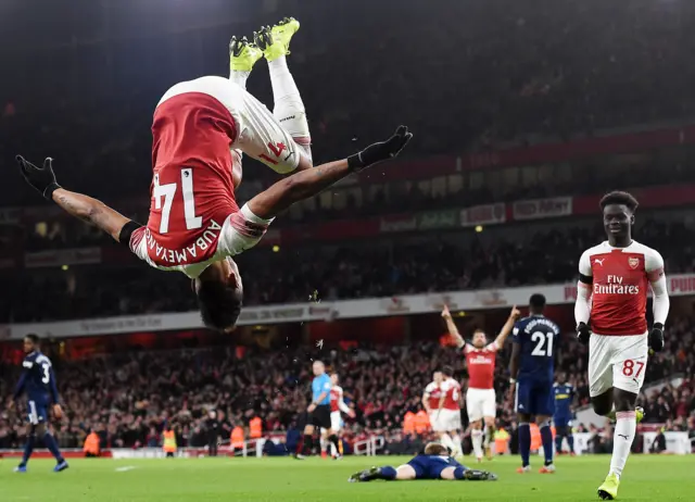 Aubameyang celebrates