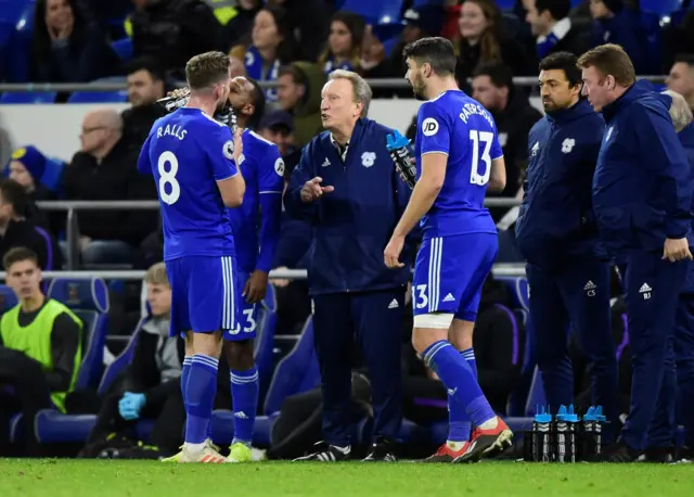 Neil Warncok and Cardiff players