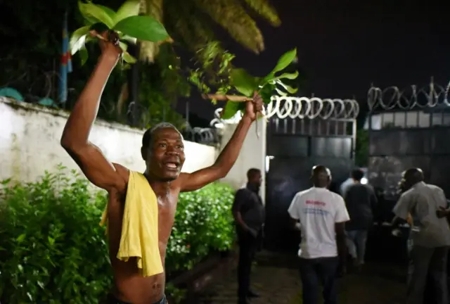 A supporter of Felix Tshisekedi, leader of the Congolese main opposition party, the Union for Democracy and Social Progress who was announced as the winner of the presidential elections, celebrates in Kinshasa, Democratic Republic of Congo, January 10, 2019.