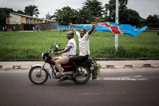 Supporters of the newly elected president of the Democratic Republic of Congo, Felix Tshisekedi, celebrate in the streets in Kinshasa on January 10, 2019