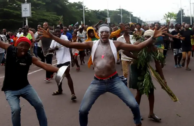 Supporters of Felix Tshisekedi, leader of the Congolese main opposition party, the Union for Democracy and Social Progress who was announced as the winner of the presidential elections; celebrate along the streets of Kinshasa, Democratic Republic of Congo, January 10, 2019