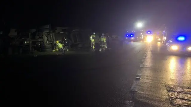 The overturned lorry