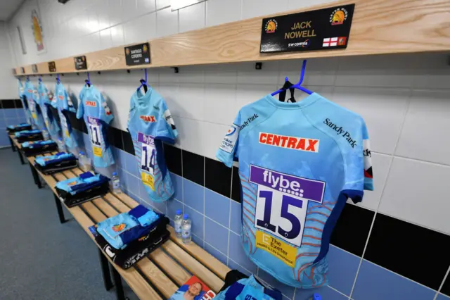 Exeter shirts in the dressing room