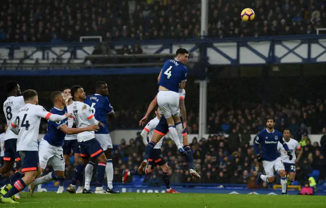 Michael Keane hits the bar