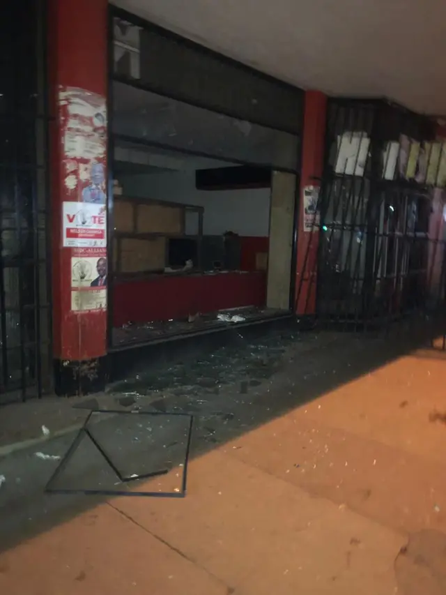 Damage to the MDC's offices in Harare seen from the outside