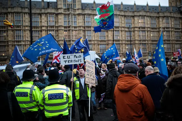 Brexit protesters demonstrate outside the Houses of Parliament