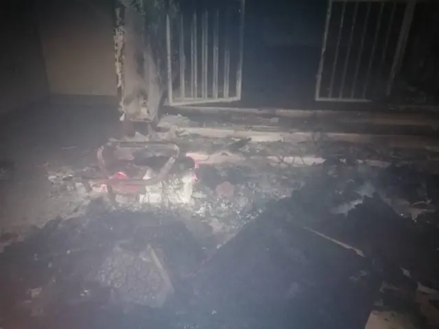 Burnt remains of objects inside the MDC's offices in Harare