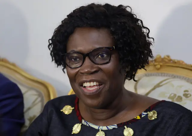 Simone Gbagbo, wife of former Ivory Coast President Laurent Gbagbo, reacts after International Criminal Court judges acquitted her husband of all war crimes charges and ordered his immediate release, at their residence in Abidjan"s Cocody neighborhood, Ivory Coast January 15, 2019.