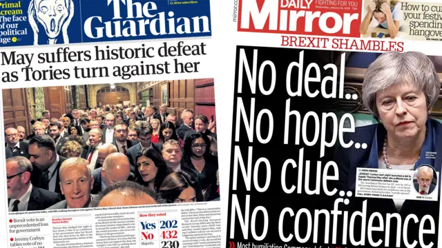 Composite image showing Guardian and Mirror front pages