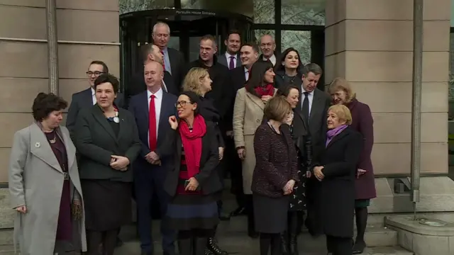 Labour MPs start to gather outside Portcullis House