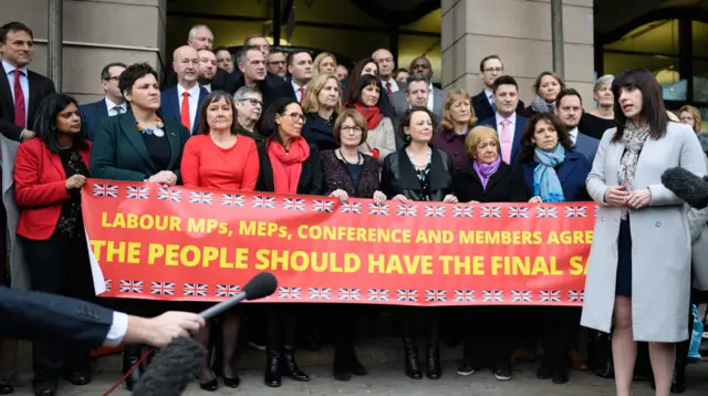 Labour MPs gathering outside Portcullis House in Westminster on Wednesday