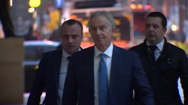 Tony Blair arriving at the BBC this morning