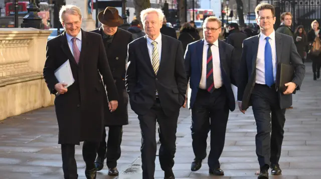 Owen Paterson, Iain Duncan Smith, David Davis, Mark Francois and Steve Baker in Whitehall, London, after the Prime Minister announced that she would invite party leaders in the Commons