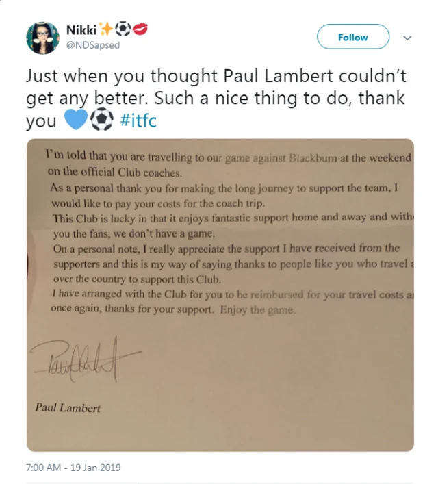 A letter to fans from Paul Lambert