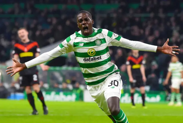 Celtic striker Timothy Weah celebrates