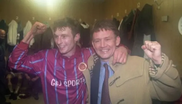 Stenhousemuir's Tommy Steele and Terry Christie celebrate