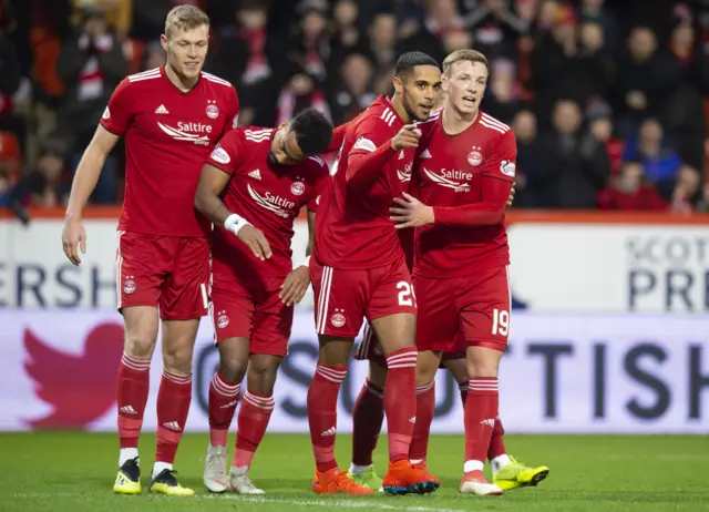 Aberdeen celebrate Max Lowe's goal