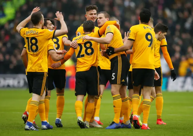 Wolves players celebrate second goal