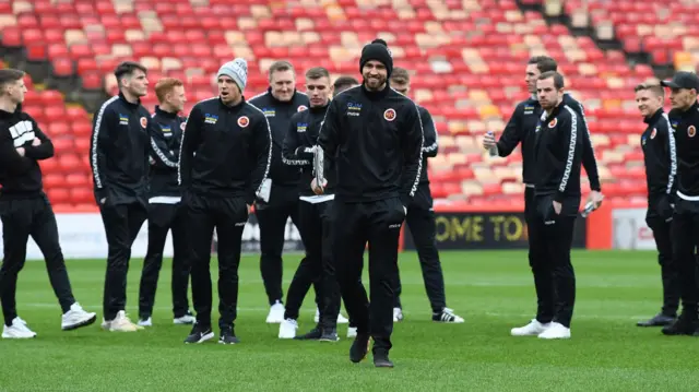 Stenhousemuir players at Pittodrie