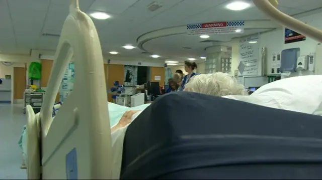 Elderly person in a hospital bed