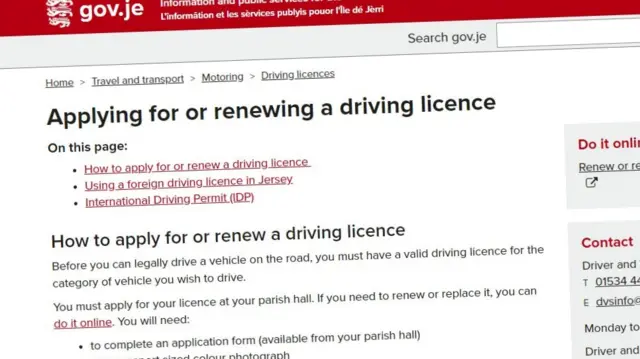 Driving licence website. Pic: Jersey States