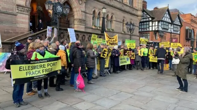 Anti-fracking campaigners staged a protest outside the inquiry