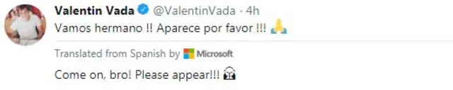 Valentin Vada tweet about Emiliano Sala