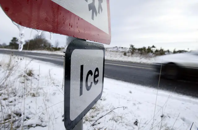 A sign showing ice