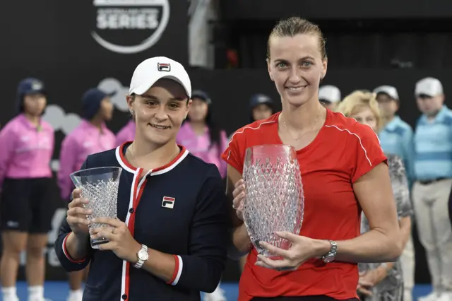 Ashleigh Barty and Petra Kvitova after the Sydney International final