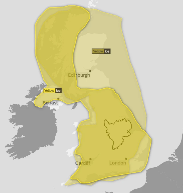 Weather warning map from the Met Office