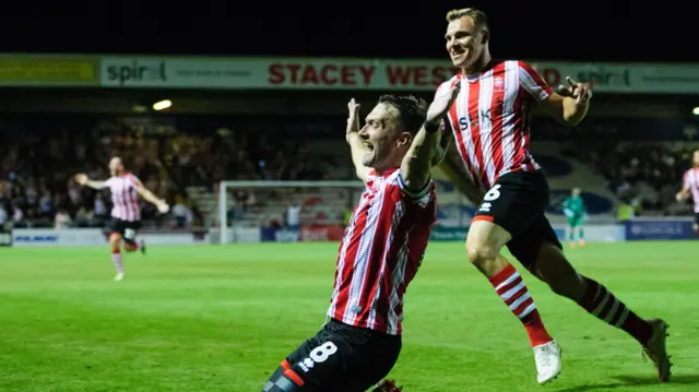 Lee Frecklington celebrates his winner against Bury