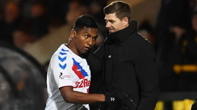 Rangers boss Steven Gerrard with top scorer Alfredo Morelos