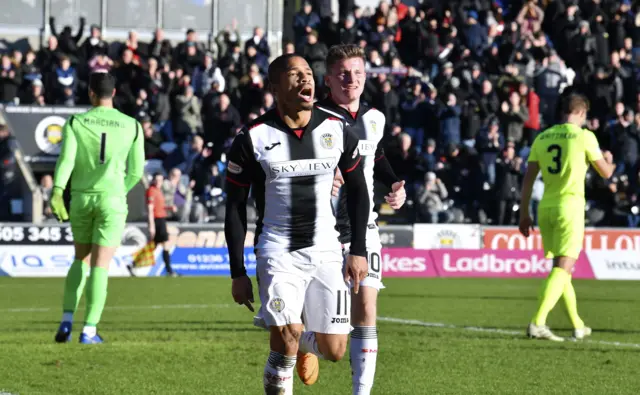 Simeon Jackson celebrates his goal in the Paisley sunshine