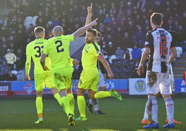 Darren McGregor celebrates shooting Hibs in front