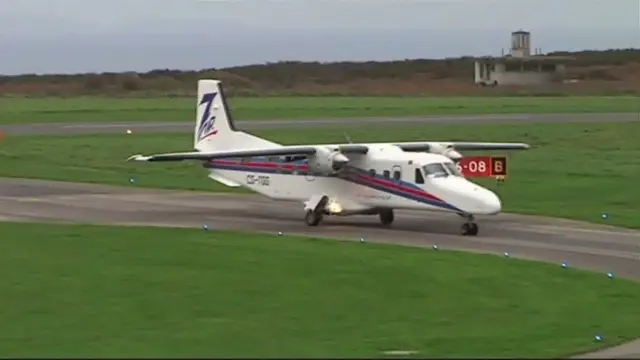 Alderney runway with plane