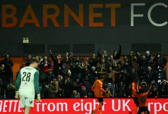 Shaquile Coulthirst of Barnet celebrates