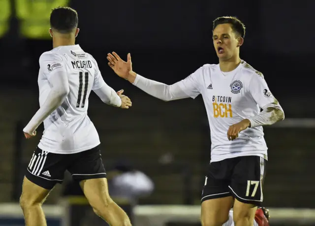 Ayr's Declan McDaid and Lawrence Shankland celebrate