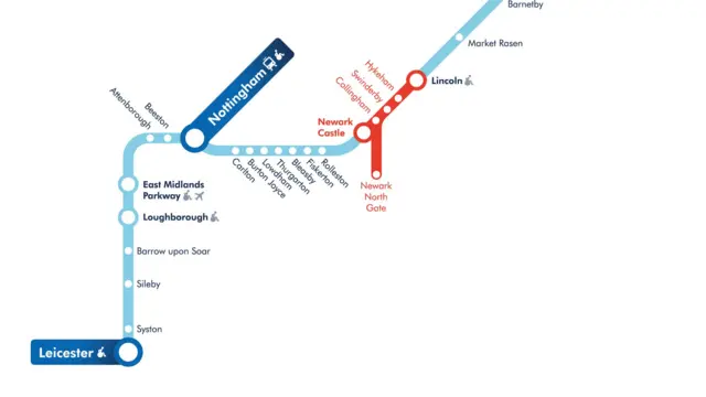 Map of affected railway route