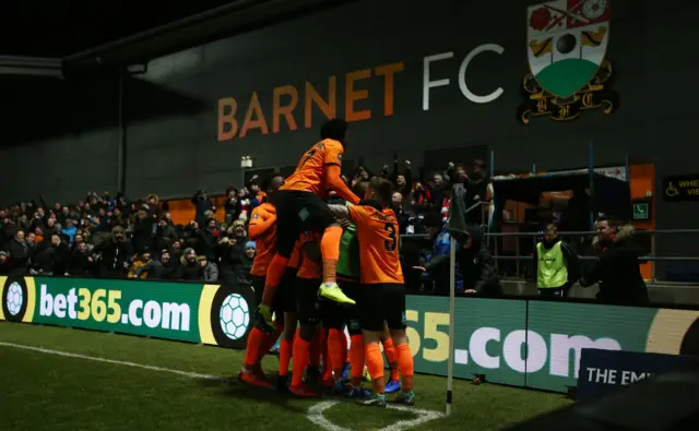 Ephron Mason-Clark celebrates with Barnet fans