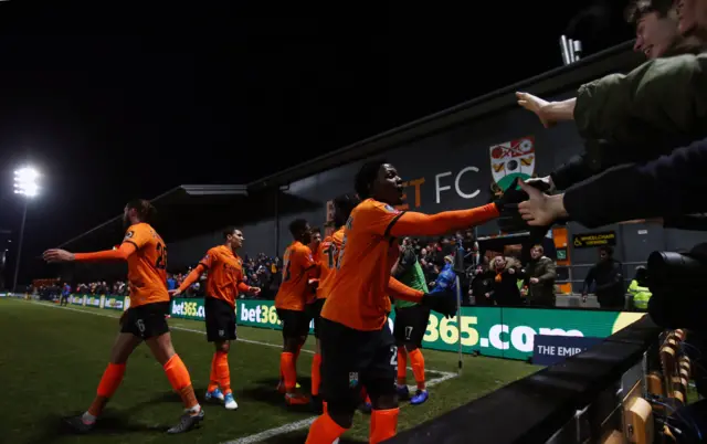 Ephron Mason-Clark celebrates with Barnet fans