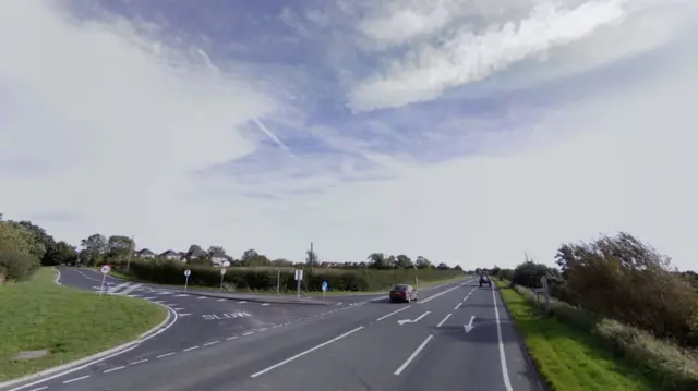 The A165 at the junction with Dancing Lane