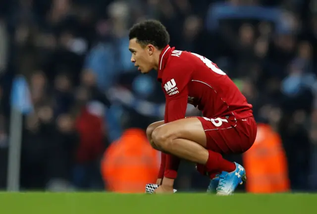 Trent Alexander-Arnold reacts at the end of the match