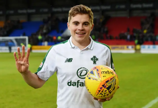 James Forrest went home with the match ball the last time he played against St Johnstone